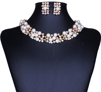 Noul Design 2 Culori Sintetice Set De Bijuterii Perla Romantic Cravată Colier Cercei Pentru Mireasa Nunta De Lux Bijuterii Set
