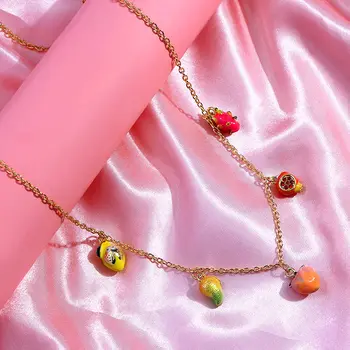 Noul Design Unic Multicolor Email de Fructe Pandantiv Colier pentru Femei de Moda Mango si Piersici Rodie Colier Bijuterii Cadou