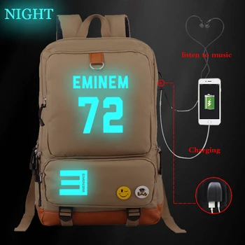 Noul Eminem de Imprimare de Mare Capacitate Sac pachet Unisex ghiozdane Femei/Bărbați Rucsaci Geanta de Voiaj Adolescent de Încărcare USB Bookbag
