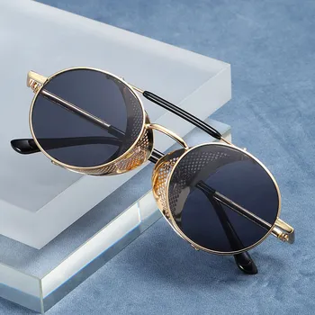 Noul Europene și Americane steampunk ochelari de soare de sex feminin parte parbriz ochelari de soare retro flip metal rotund ochelari de soare fabrica dire