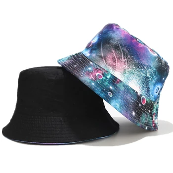 Noul Graffiti Galaxy Găleată Pălărie de Moda pentru Femei de protecție Solară Pescar Pălării de sex Feminin Strada Tendință de Bumbac Bazinul Pălăria față-verso Soare Capac