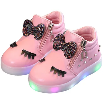 Noul LED Luminos Pantofi Copii Drăguț Gene Mari Fete Adidași Desene animate Bling Papion Copil Fata Stralucitoare Pantofi cu Nituri D03021