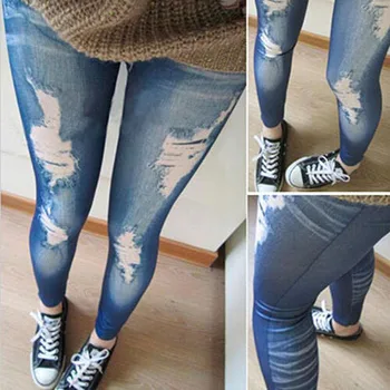 Noul Negru/Albastru Jambiere Femei Moda Distrus Jambiere Jeans Arata Jeggings Stretch Skinny Laddy Blugi
