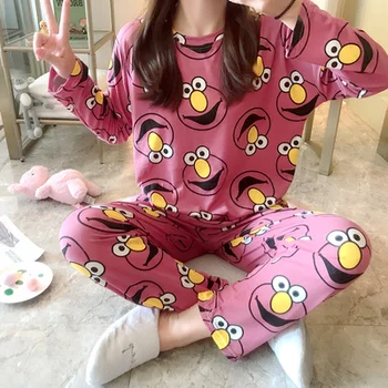 Noul Set Pijama de Iarna Pisica Drăguț desen Animat de Imprimare Set Pijama Femei, cu Două piese Maneca Lunga, Pijamale Respirabil Gât Moale Set