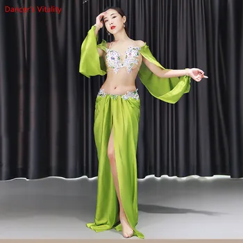 Noul Stil de Dans din Buric, Costume Sexy Handmake Sutien Top+Fusta Lunga 2 buc Belly Dance Pentru Femei Costume de Burtă de Dans
