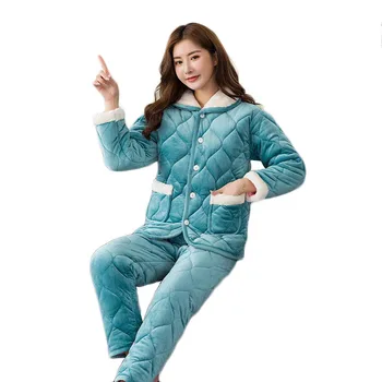 NOUL Trend la Produse pentru Femei de iarnă pijamale Doamna haine set de haine de Acasă fo femei Coral fleece Matlasat pijamale Super cald 300