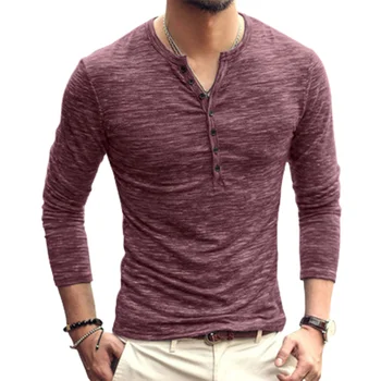 Noul Tricou Barbati Casual Culoare Solidă pentru Bărbați T-Shirt cu Maneca Lunga Slim Fit Camasi Vintage Streetwear de Înaltă Calitate, M-3XL