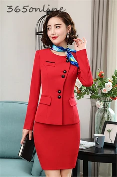 Noutatea Roșu Formale pentru Femei Costume de Afaceri cu Fusta si Jachete de Blana sediul Profesional Doamnelor Sacouri OL Stiluri cu Eșarfă