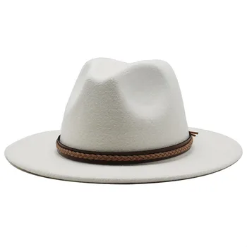 Nouă Bărbați Femei Margine Largă Lână Simțit Fedora Pălărie Panama cu Catarama Jazz Trilby Capac Petrecere Formală Pălărie de Top În Alb,negru