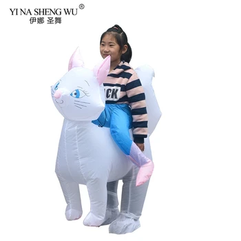 Nouă Copii Gonflabile Pisică Alb Galben-Dog Plimbare Pe Mascota Amuzant Costum Halloween Copii Animale Cosplay Costum De Lux Uzură