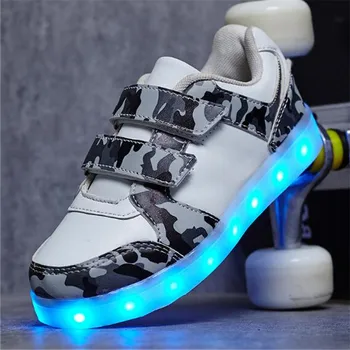 Nouă Copii Pantofi LED Luminat de Încărcare USB Pantofi de Lumină Băieți Fete Camuflaj Stralucitoare Adidasi Copii Student Pantofi Casual Plat 04