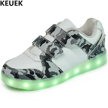 Nouă Copii Pantofi LED Luminat de Încărcare USB Pantofi de Lumină Băieți Fete Camuflaj Stralucitoare Adidasi Copii Student Pantofi Casual Plat 04