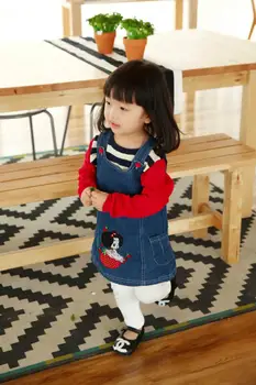 Nouă Copii Purta Moda Drăguț Rochie Denim , Purta Vesta Rochie de Comerț exterior Transport Gratuit coreeană Bumbac Papion Casual Desene animate