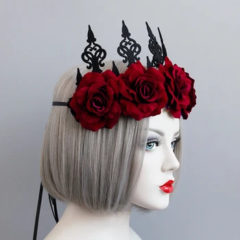 Nouă Femei Bijuterii Moda Retro Stil Gotic Trandafir Roșu Coroana Bentita Craciun Si Halloween, Cadouri de Cosplay Decor Petrecere