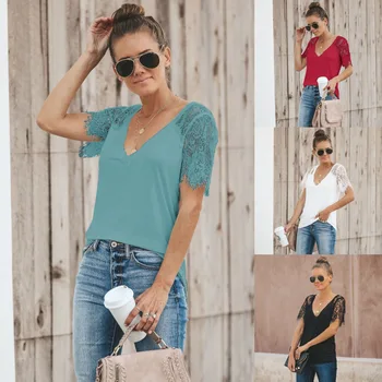 Nouă Femei de Îmbrăcăminte Cusut de Top T-shirt 2160 2019 Primăvara și Vara Dorința Fierbinte de Vânzare Populare Dantelă cu Mâneci Scurte Culoare Solidă