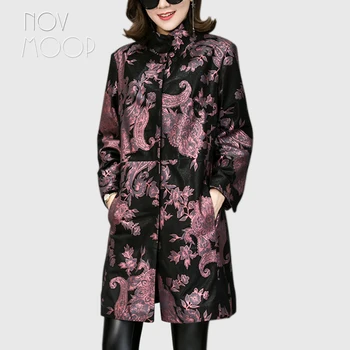 Novmoop Birou doamnă plus dimensiune jacheta din piele pentru femei haină din piele de oaie canadiană topuri chaqueta mujer cuero genuino LT2845