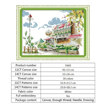 Numărate Eco-cusatura Broderie Kit Pictura Peisaj cu Casa de Cafea 14ct 11ct Imprimate Panza DMC DIY de Mână Meserii pentru lucru Manual