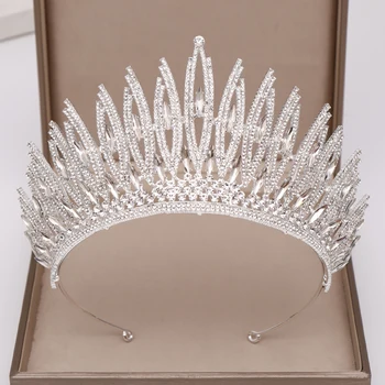 Nunta Coroana de Cristal Stras Coroana de Mireasă de culoare Argintie Diademe Și Coroane Mirese Diademă de Păr Bijuterii de Mireasa Accesorii de Par