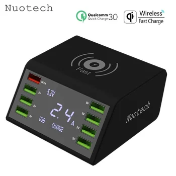 Nuotech Qi Wireless USB Incarcator 60W LED Quick Charge 3.0 Stație de Încărcare Rapidă pentru iPhone Samsung Huawei