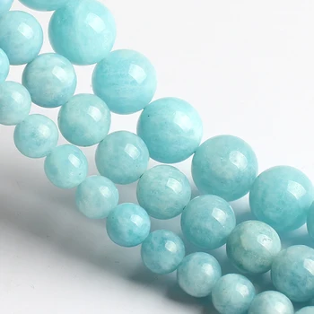 O+ Albastru Acvamarine de Piatră Rotunde Margele Vrac Pentru a Face Bijuterii Piatra Naturala Perles DIY Bratara Accesorii, 6, 8 și 10mm 15