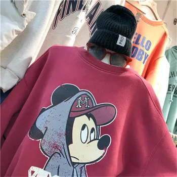 O-gât 2020 Femei Hanorace Disney Mickey Mouse Topuri Fals Două Piese Tricou Harajuku High Street Funcționare Hanorace Haine de Toamna