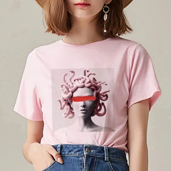 O Persoană Plânge David Michelangelo Tricou Statuie de Imprimare Distractiv de Epocă Harajuku Tricou Femei Estetice Casual Roz T-shirt Femei