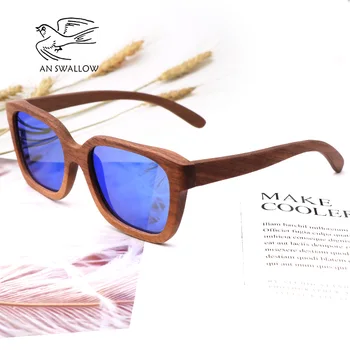 O ÎNGHIȚI Nuc Negru din Lemn Polarizate Lemn ochelari de Soare Barbati Vintage oculos UV ochelari femei Bambus ochelari in Cutie de Cadou