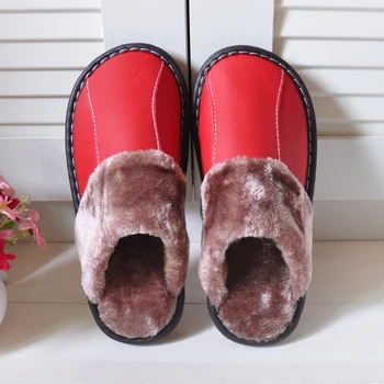 Oameni mari Dimensiuni Iarna Papuci cu Blana Femei din Piele de Casa Papuci de casă rezistent la apa Caldă Unisex Interior Flip-Flops Pantofi de Femeie WSH3771