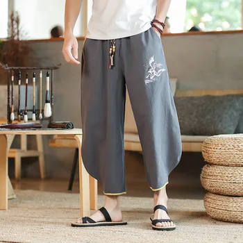 Oamenii Broderie Hanfu T-shirt Haina Stil Chinezesc Tricouri Topuri Fashion Casual Largi Picior Pantaloni Harem Kung Fu Pantaloni Tang Costum Set