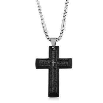 Oamenii Cruce Colier din Otel Inoxidabil Negru Crucifix Biblia Rugăciune Pandantiv Colier Agat Negru Colier 27 inch Lanț