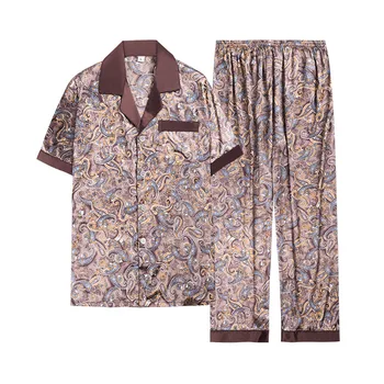 Oamenii De Mătase Vara Toamna Kimono Pijiama Satin Print Cu Maneci Lungi Pantaloni De Pijama Rochie Coreeană Două Piese Seturi De Pijama Bleumarin Sleepwear