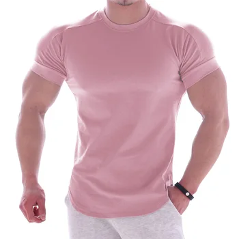 Oamenii de Vara Tricouri de Înaltă Elastic Slim Fit Tricou Barbati uscare Rapidă Tiv Curbat Mens T-Shirt Culoare Solidă 3XL