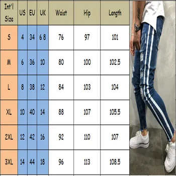 Oamenii Elastic Rupt Slab Distrus Blugi Inregistrat Patch Slim Denim Albastru Jean Pantaloni Partea Fâșie Subțire Fitn Coreean Barbati Blugi Rupți