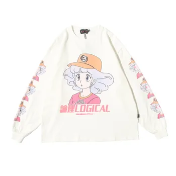 Oamenii Hip Hop Maneca Lunga Tricou Fata de Desene animate Imprimate Supradimensionate Harajuku Streetwear Casual Hipster T-shirt Anime Topuri de Bumbac Tee