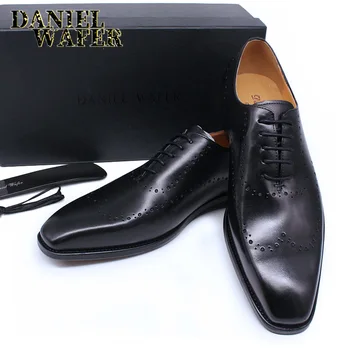 Oamenii Oxford Brogue din Piele Pantofi Maro Negru Stil Clasic Aripi de Dantelă Oficiale Pantofi de Mireasa Rochie de Birou Pantofi pentru Bărbați