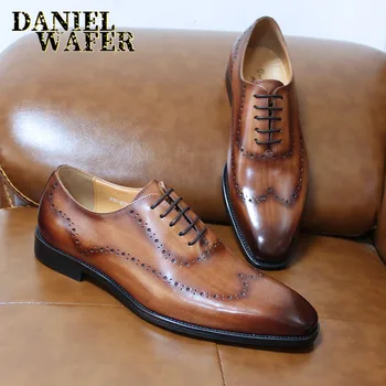 Oamenii Oxford Brogue din Piele Pantofi Maro Negru Stil Clasic Aripi de Dantelă Oficiale Pantofi de Mireasa Rochie de Birou Pantofi pentru Bărbați