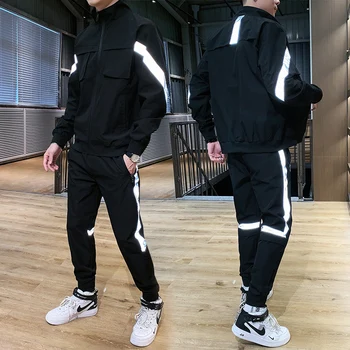 Oamenii Streetwear Trening Harajuku Jogging Costum Seturi Reflectorizante 2021 Noi Hiphop 2 BUC Hanorac + Pantaloni Sportive Mens Îmbrăcăminte