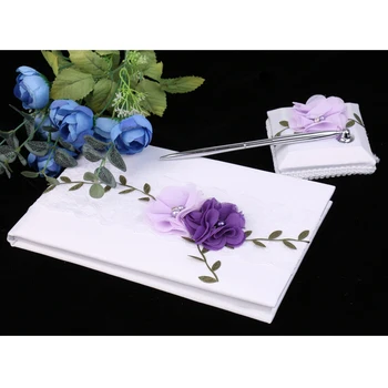 Oaspete De Nunta Carte Albă De Dantelă Flori Violet De Oaspeți Semnarea Carte Decor Petrecere