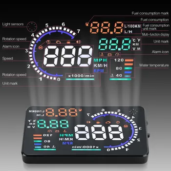 OBD2 Masina HUD Head Up Display 5.5' A8 LED Proiector Parbriz OBD Scanner Viteza de Combustibil Alarmă de Avertizare de Date Instrument de Diagnosticare 4' D2000