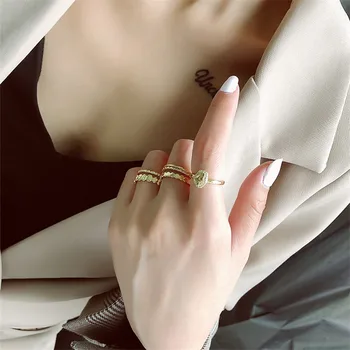 OBEAR Argint 925 Inele de Aur de Culoare Neregulate Elegant Dublu Strat Inele Elegante pentru Femei de Moda Bijuterii de Argint Cadou
