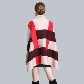 Occidentul Stil Nou De Iarna Pentru Femei De Înaltă Gât Cald, Moale, Cu Maneci Lungi Folie Șal Mantie Cape Topuri Poncho Tricotat Pulover Haina