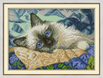 Ochii albaștri pisica animal de pictură numărat print pe panza DMC 11CT 14CT kituri chineză Cruce Cusatura broderie manual Seturi