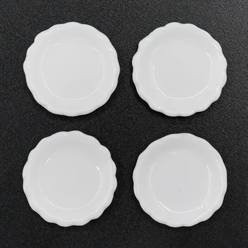 Odoria 1:12 Miniatură 4BUC Alb de Porțelan, Vase de Ceramică Plăci ustensile de Bucătărie casă de Păpuși, Accesorii pentru Bucătărie