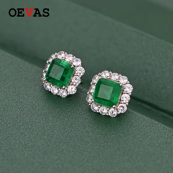 OEVAS 925 Feliuta 7*7mm Sintetice Emerald Wedding Stud Cercei Spumante de Înaltă Carbon Diamant Petrecere Bijuterii Fine