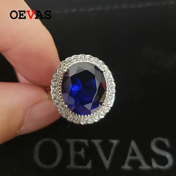 OEVAS Argint 925 Inele de Nunta Pentru Femei Spumant Mare Oval Albastru Zircon Petrecere de Logodna Bijuterii Fine en-Gros