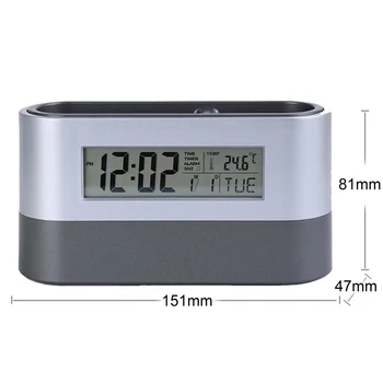 Office Desktop Depozitare Suport Stilou Instrumente Numele Card Recipient cu Ceas cu Alarmă Digital Timer Calendar Termometru Temperatura