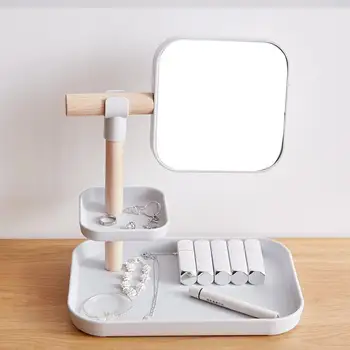 Oglindă Cosmetică Cutie De Depozitare Din Plastic Simplu Raft Acasă Masa De Toaleta Desktop Bijuterii, Produse De Îngrijire A Pielii Lemn Polițe Organizator