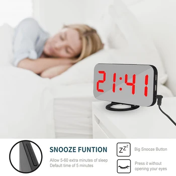 Oglindă cu LED-uri Digitale Ceas cu Alarmă Snooze Dual USB de Încărcare de Telefon Electronice Ceasuri Ceas de Masa pentru Dormitor, Birou de Acasă Decorare