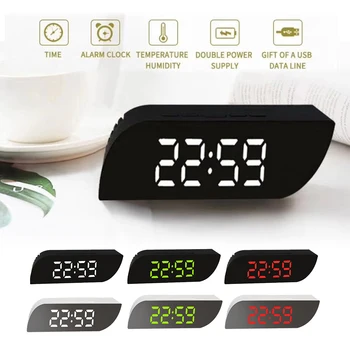 Oglindă Digital Ceas cu Alarmă LED Lumini de Noapte de Afișare Utilizare a Bateriei Temperatura de Amânare Funcția de Birou Ceasuri Ceas de Masa Decor Acasă