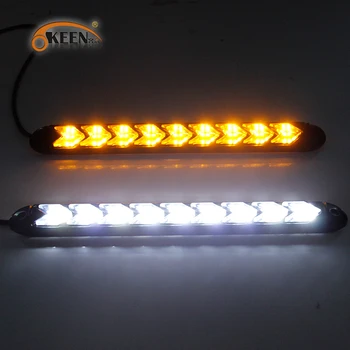 OKEEN 2 buc Auto Universal cu LED Daytime Running Light Impermeabil Faruri Benzi Secvențială Fluxul Galben de Semnalizare Alb DRL Lumina